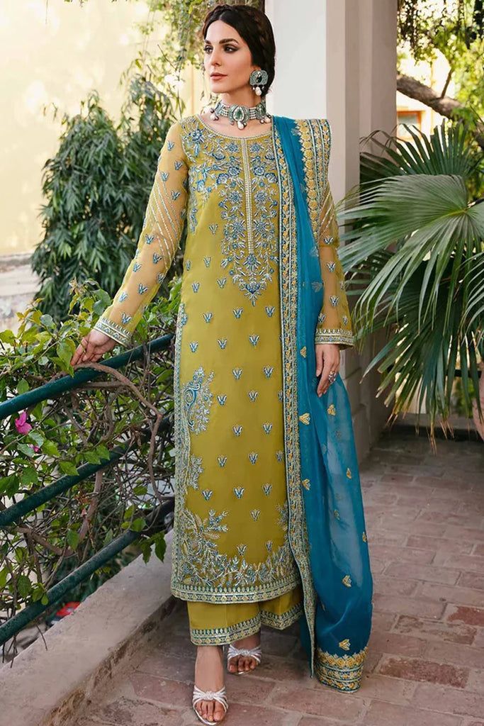 AKBAR ASLAM organza embroidered sequence moti work formal unstitched 3pc