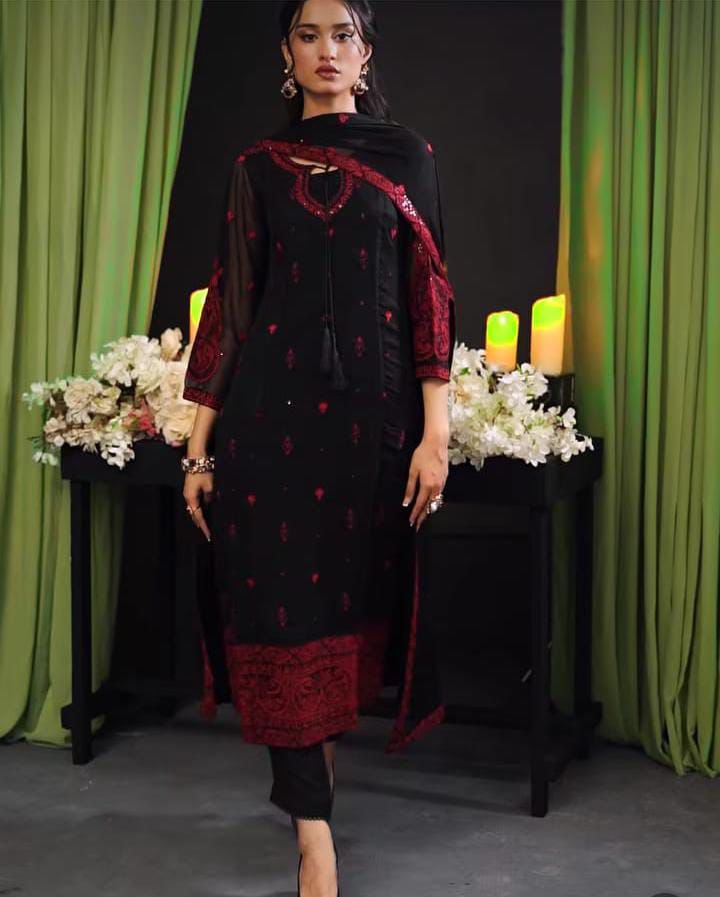 BAROQUE chiffon embroidered & sequence unstiched 3pc