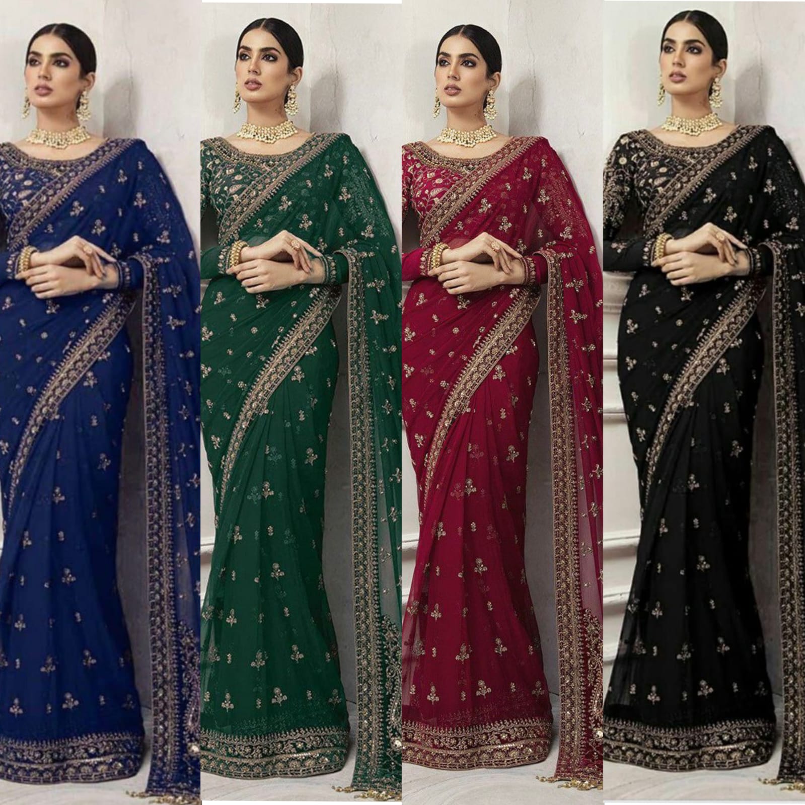 MARIA.B net saree embroidered hand embellished luxury unstitched 3pc