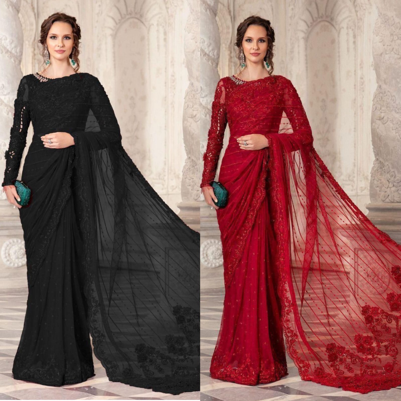 MARIA.B net saree embroidered hand embellished luxury unstitched 3pc