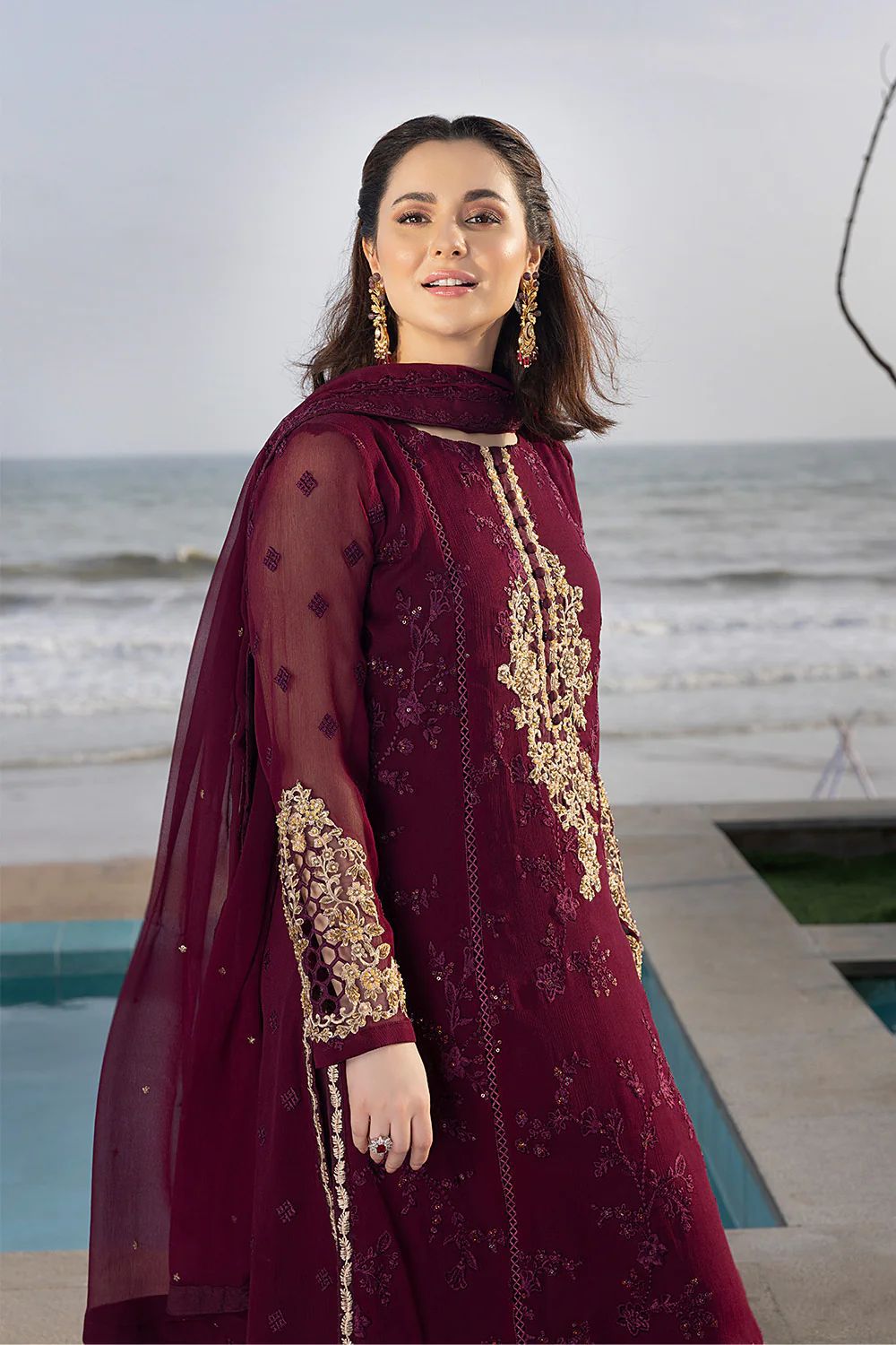 AZURE chiffon embroidered