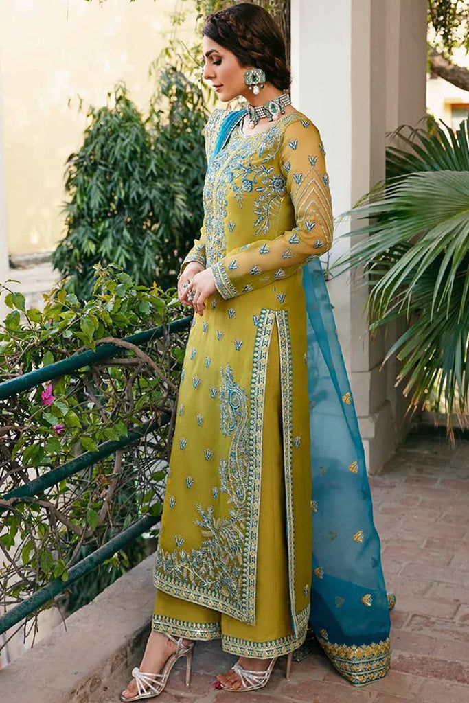 AKBAR ASLAM organza embroidered sequence moti work formal unstitched 3pc