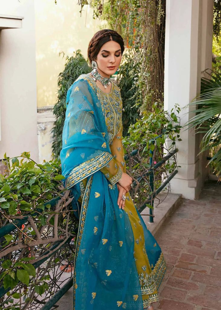 AKBAR ASLAM organza embroidered sequence moti work formal unstitched 3pc