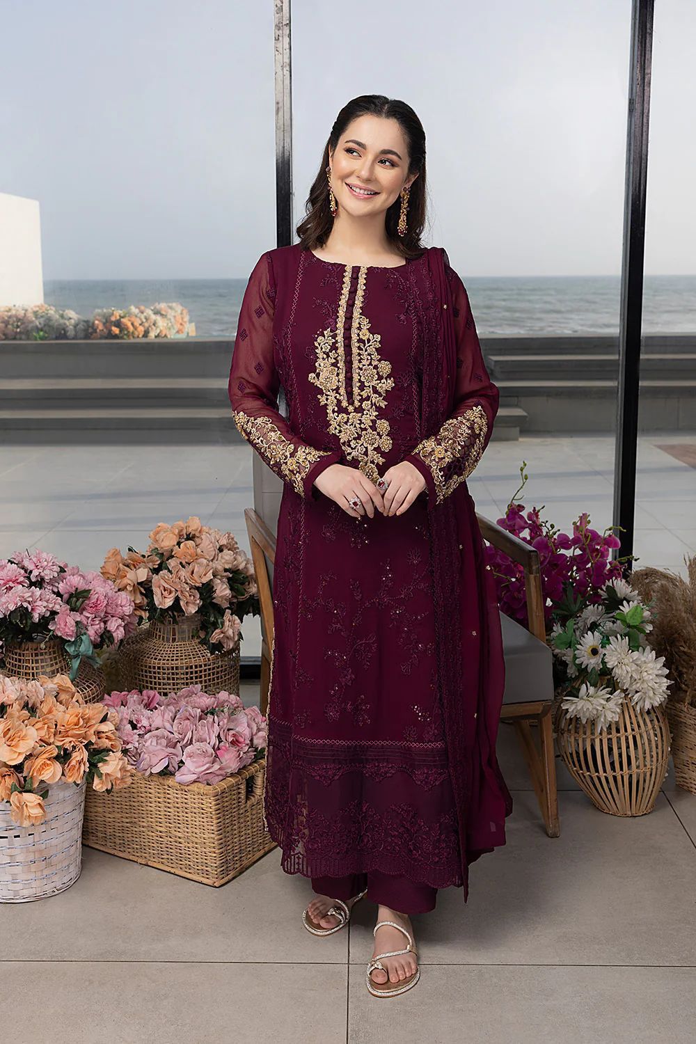 AZURE chiffon embroidered